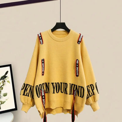 Conjunto Casual Elegante de Dos Piezas para Mujer: Suéter Tejido con Lazo y Pantalón. Ideal para Invierno y Media Estación.