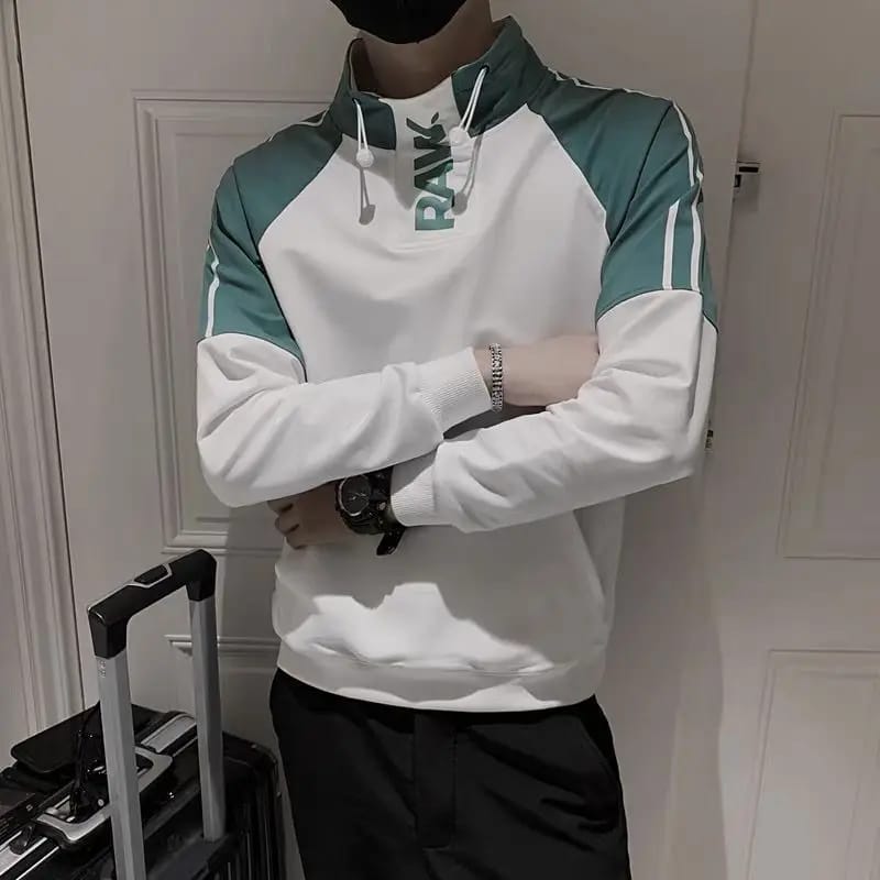 Fashion Stand Collar Printed Pockets Letter Sweatshirts Men's Clothing 2025 Autumn Winter Loose Korean Tops Casual Sweatshirts