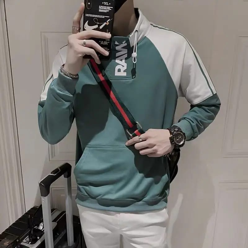 Fashion Stand Collar Printed Pockets Letter Sweatshirts Men's Clothing 2025 Autumn Winter Loose Korean Tops Casual Sweatshirts