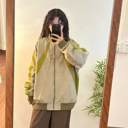 Retro Contrasting Color Splicing Design Stand Collar Baseball Uniform Jacket for Women's Autumn New Loose Jacket