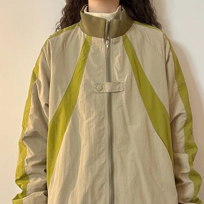Retro Contrasting Color Splicing Design Stand Collar Baseball Uniform Jacket for Women's Autumn New Loose Jacket