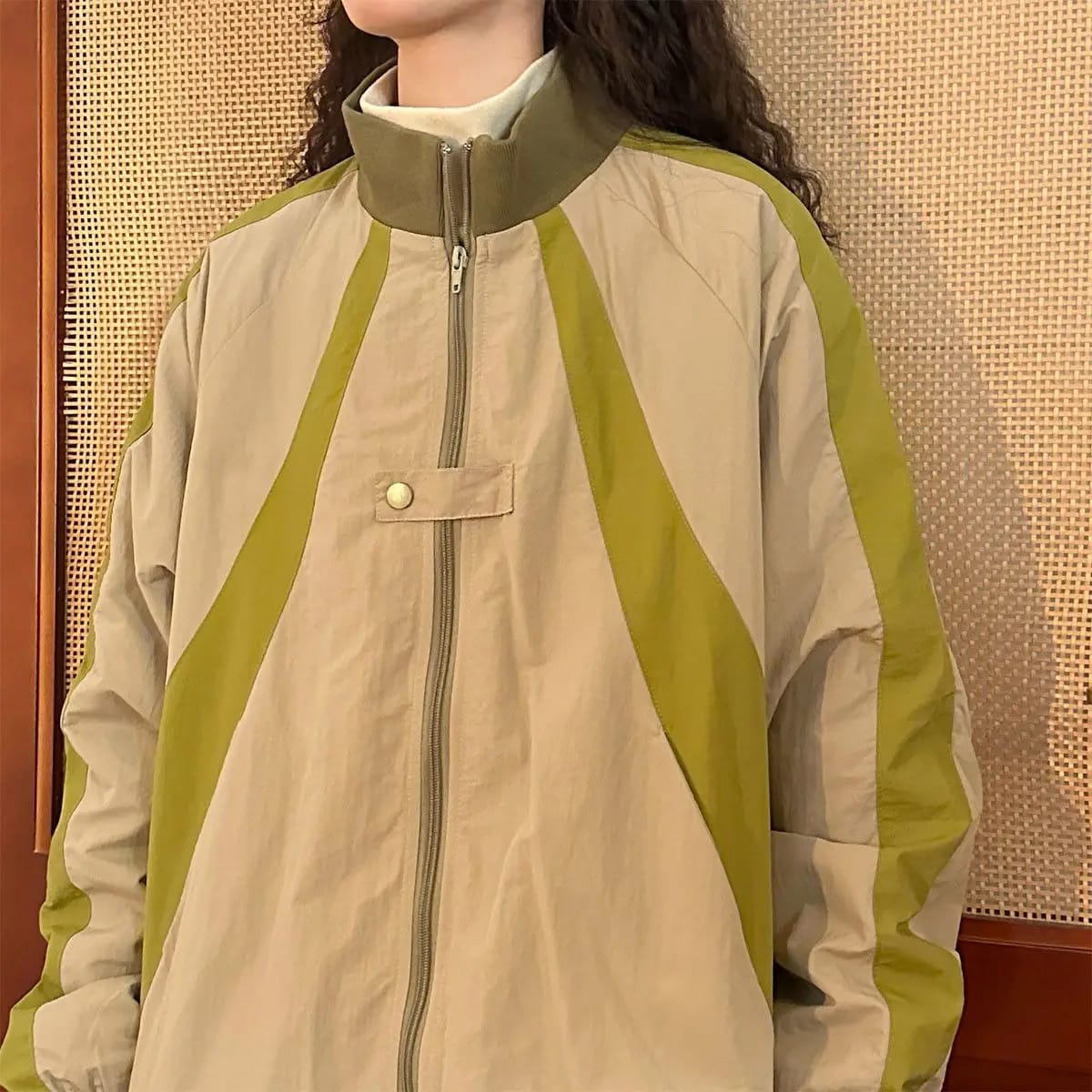 Retro Contrasting Color Splicing Design Stand Collar Baseball Uniform Jacket for Women's Autumn New Loose Jacket