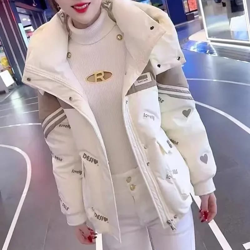 Campera de Invierno Acolchada Mujer, Modelo 2025. Parka Suelta Gruesa y Cálida con Capucha Desmontable. Material Poliéster.