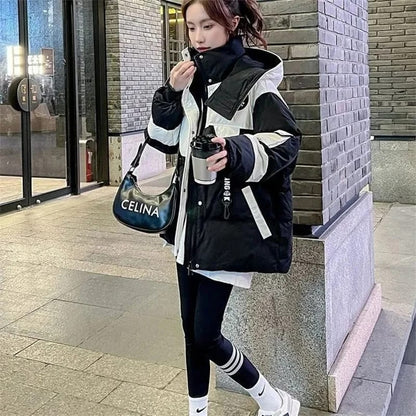 Campera Parka Larga Mujer Negra Oversize con Capucha y Relleno Abrigado