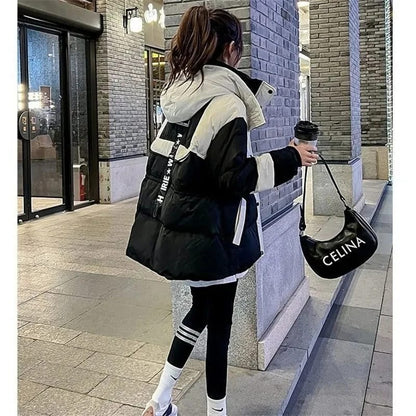 Campera Parka Larga Mujer Negra Oversize con Capucha y Relleno Abrigado