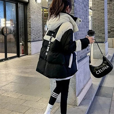 Campera Parka Larga Mujer Negra Oversize con Capucha y Relleno Abrigado