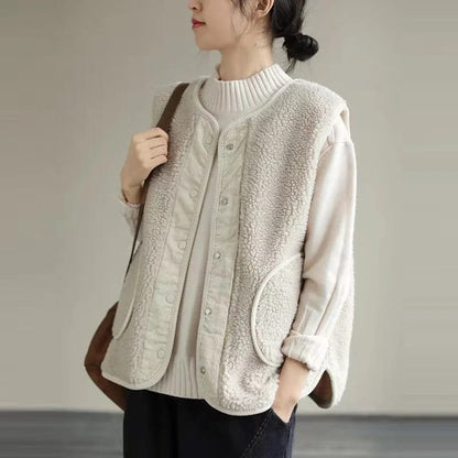 Chaleco de mujer reversible doble capa, con forro de pana, de calce holgado. Ideal para media estación.