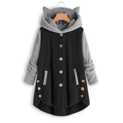 Campera Liviana Mujer Buzo Gato Capucha Polar