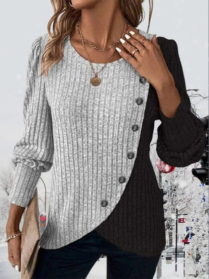 Suéter de mujer para otoño, manga larga con botones y diseño a rayas. 