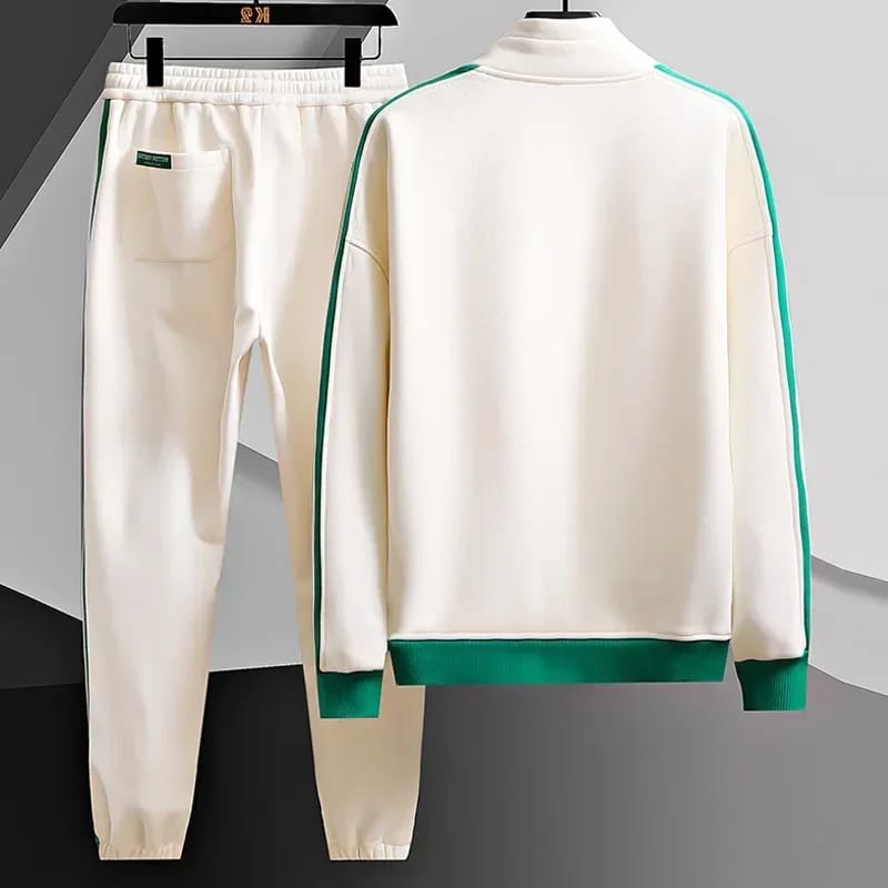 Conjunto de Hombre de Dos Piezas: Campera con cierre manga larga y pantalón casual. Diseño combinado en color liso, ideal para media estación.