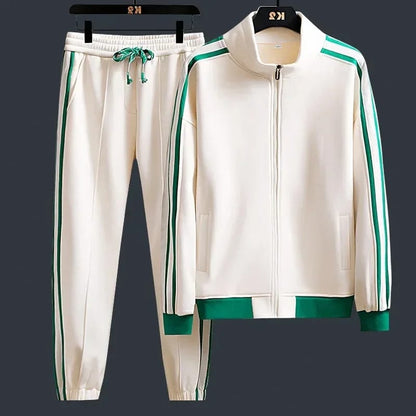 Conjunto de Hombre de Dos Piezas: Campera con cierre manga larga y pantalón casual. Diseño combinado en color liso, ideal para media estación.