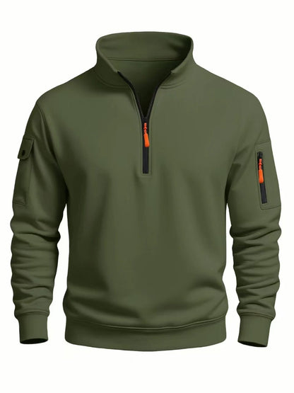 Buzo de hombre nuevo otoño invierno 2025, casual deportivo, manga larga, cuello alto con medio cierre, cortavientos.
