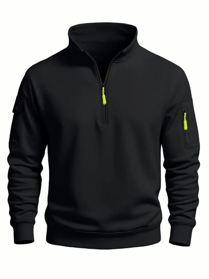 Buzo de hombre nuevo otoño invierno 2025, casual deportivo, manga larga, cuello alto con medio cierre, cortavientos.