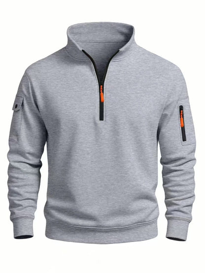 Buzo de hombre nuevo otoño invierno 2025, casual deportivo, manga larga, cuello alto con medio cierre, cortavientos.
