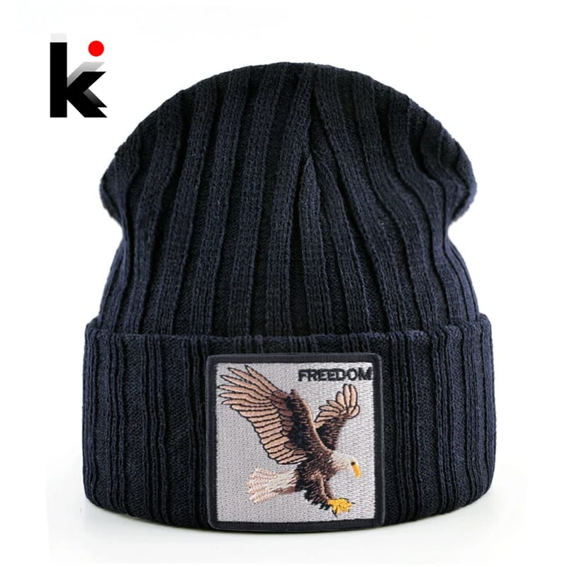 Gorros Tejidos Beanie Hombre Mujer Estilo Hip Hop Streetwear Kpop Con Parche Águila Bordado Doble Capa