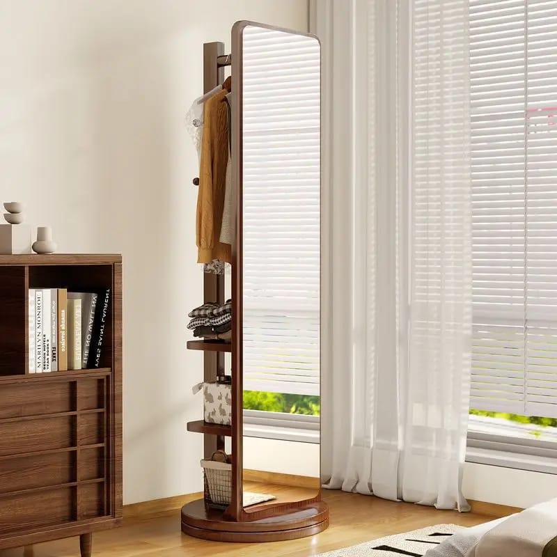Rotating hanger, bedroom floor-to-ceiling full-body mirror, rack with mirror integrated living room home movable floor mirror