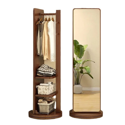 Rotating hanger, bedroom floor-to-ceiling full-body mirror, rack with mirror integrated living room home movable floor mirror