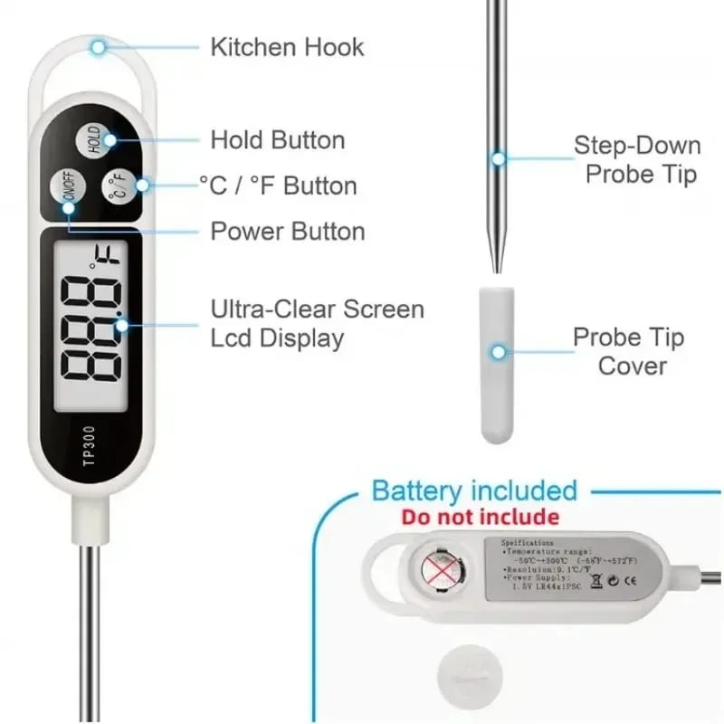 5pcs Digital Food Thermometer, Instant Read Meat Cooking Thermometer with Long Probe, Auto Off LCD Screen for Kitchen