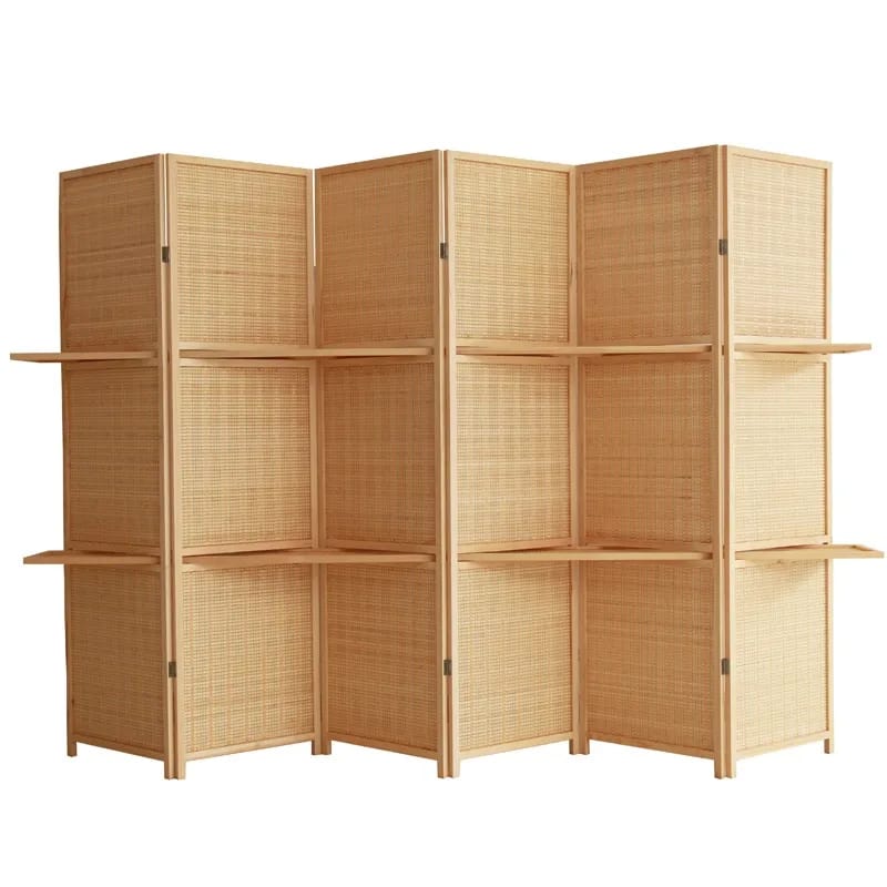 Biombo Divisor de Ambientes Moderno Chino de Madera Maciza con Tejido de Bambú, Plegable y Móvil. Ideal para Living, Dormitorio, Restaurante u Oficina.
