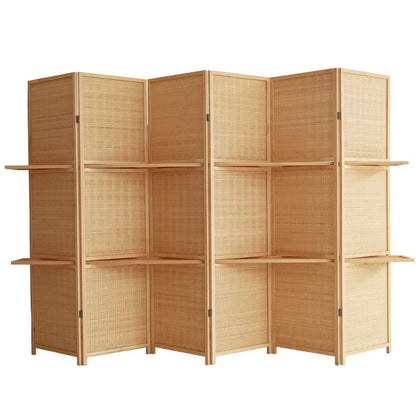Biombo Divisor de Ambientes Moderno Chino de Madera Maciza con Tejido de Bambú, Plegable y Móvil. Ideal para Living, Dormitorio, Restaurante u Oficina.