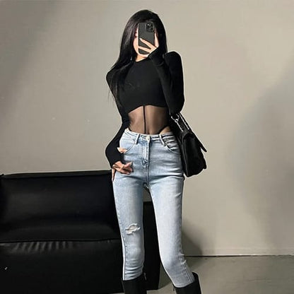 Body dama ML trasparencias en panza