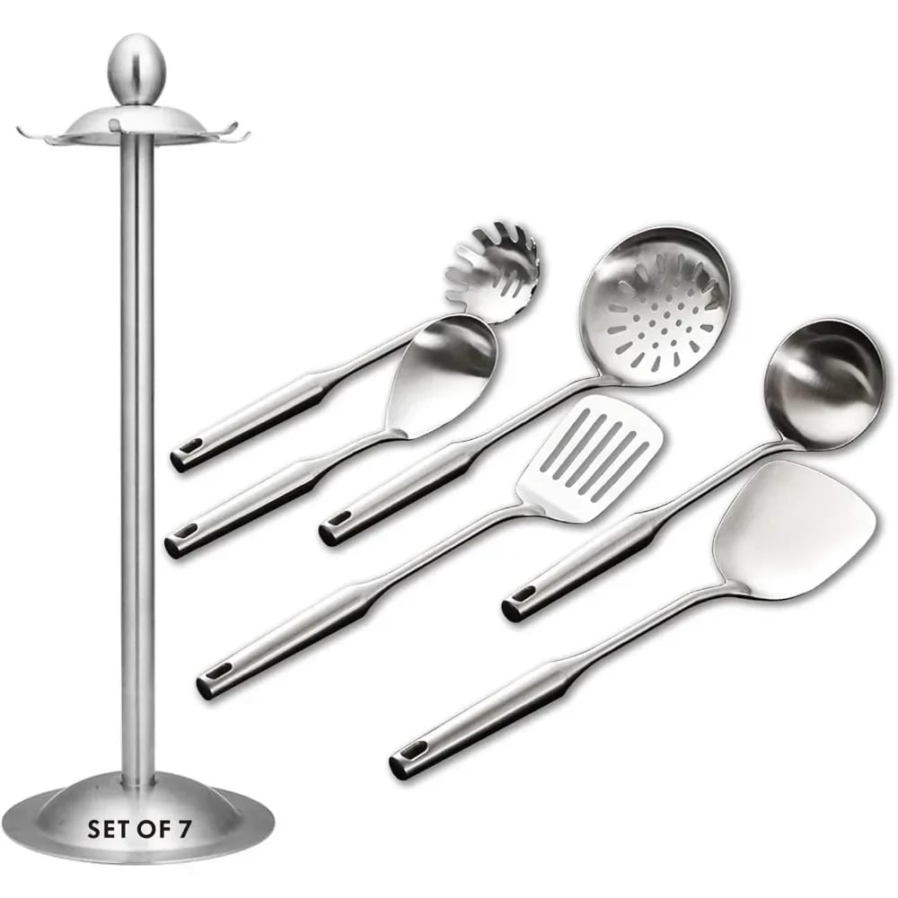 Set de 5 Utensilios de Cocina de Acero Inoxidable, Antiadherente, con Cucharas y Espátulas