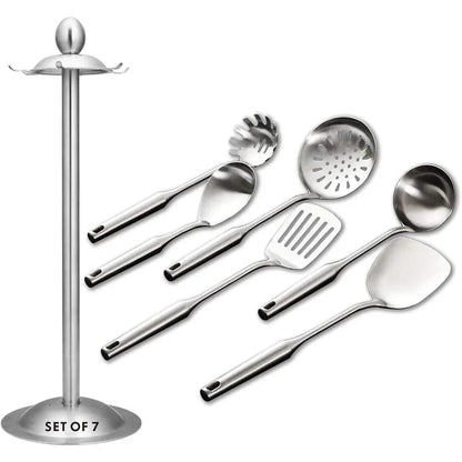 Set de 5 Utensilios de Cocina de Acero Inoxidable, Antiadherente, con Cucharas y Espátulas