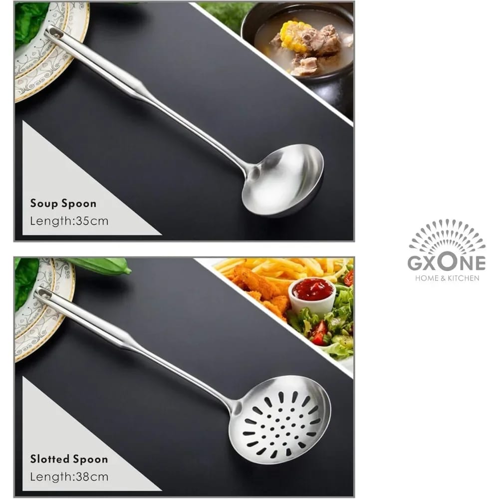 Set de 5 Utensilios de Cocina de Acero Inoxidable, Antiadherente, con Cucharas y Espátulas