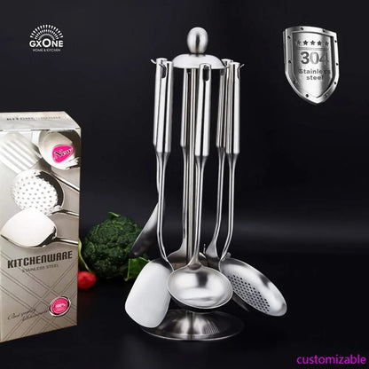 Set de 5 Utensilios de Cocina de Acero Inoxidable, Antiadherente, con Cucharas y Espátulas