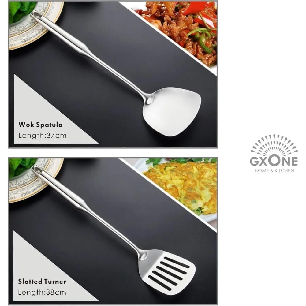 Set de 5 Utensilios de Cocina de Acero Inoxidable, Antiadherente, con Cucharas y Espátulas