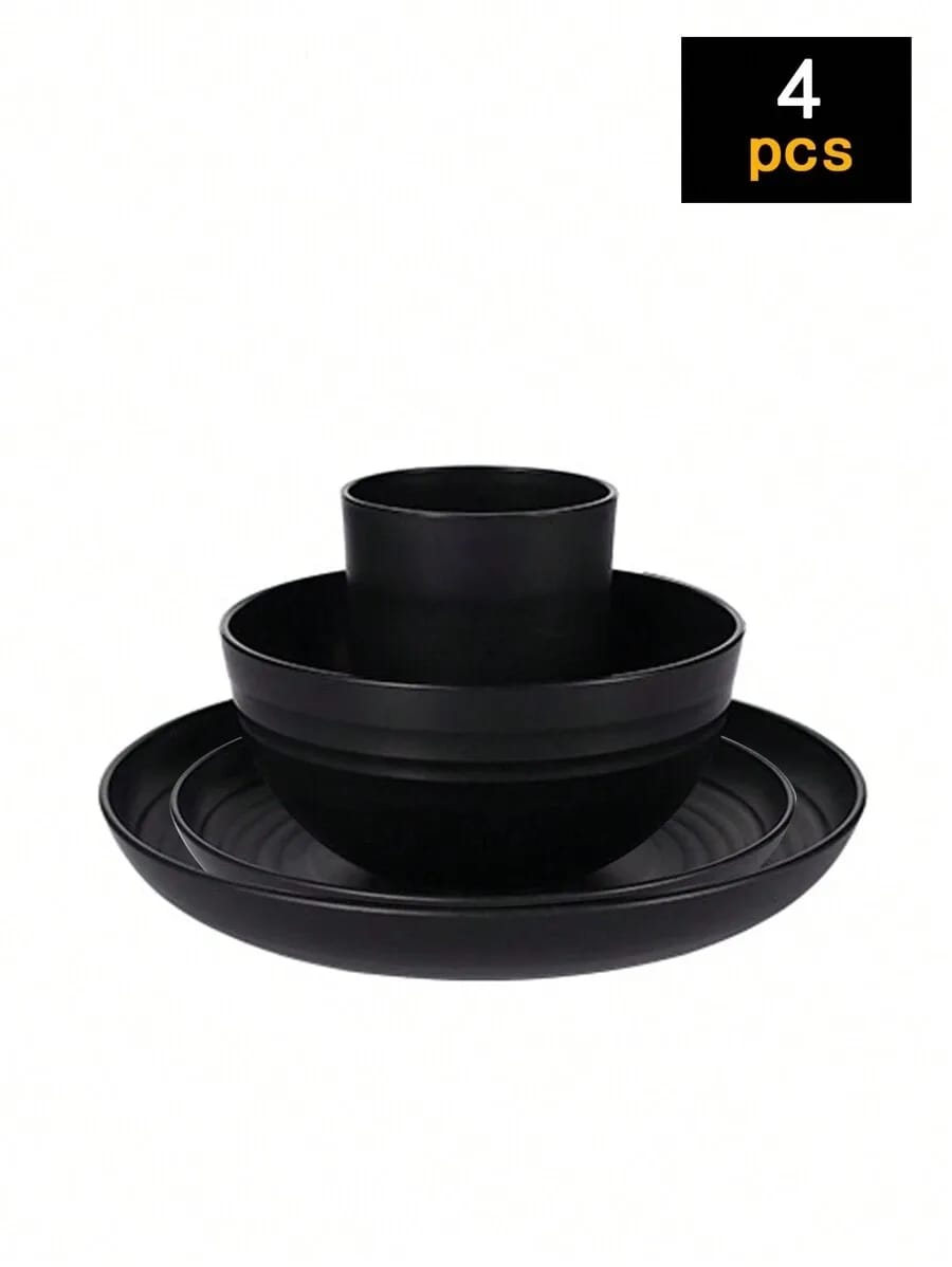 Set de vajilla de plástico reutilizable de 4, 16 o 24 piezas. Incluye platos, bowls y vasos, perfecto para picnics familiares y uso escolar.