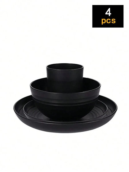 Set de vajilla de plástico reutilizable de 4, 16 o 24 piezas. Incluye platos, bowls y vasos, perfecto para picnics familiares y uso escolar.