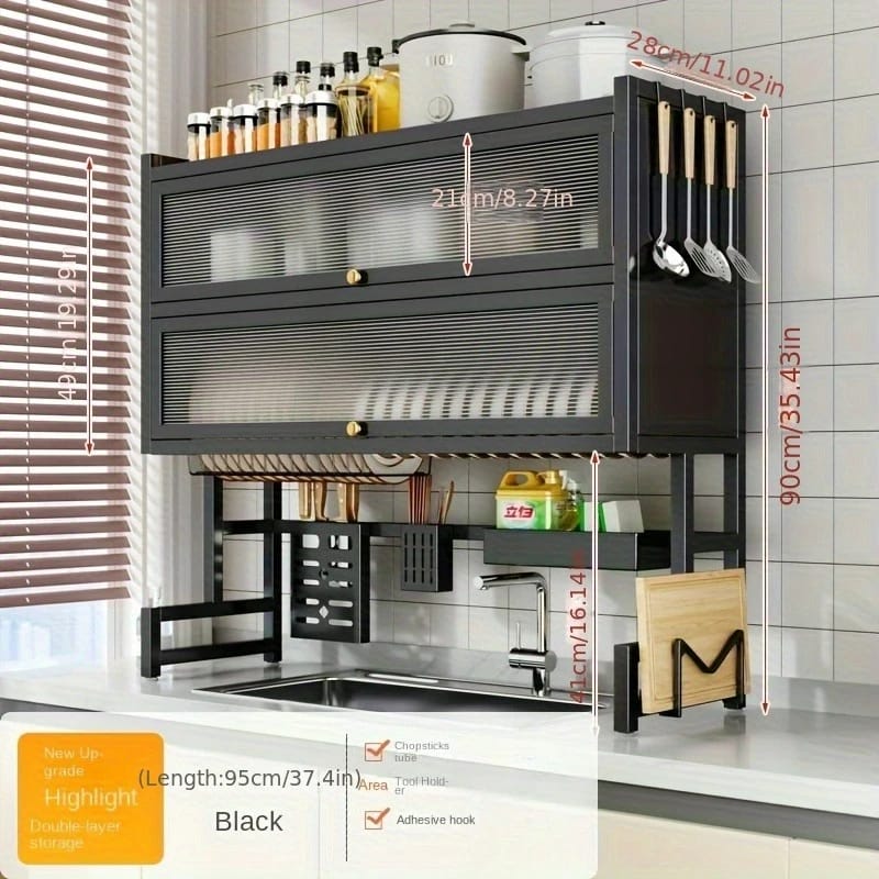 Secaplatos Organizador de Cocina con Porta Cubiertos para Fregadero. De Acero al Carbono Antipolvo, ideal para Platos, Bowls y Tablas de Picar.