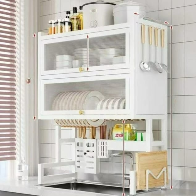 Secaplatos Organizador de Cocina con Porta Cubiertos para Fregadero. De Acero al Carbono Antipolvo, ideal para Platos, Bowls y Tablas de Picar.