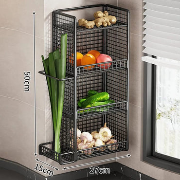 Kitchen Organizer Wall Mounted Produce Rack, No Drilling Onion Garlic Storage Basket, Multifunctional Fruit Vegetable Holder