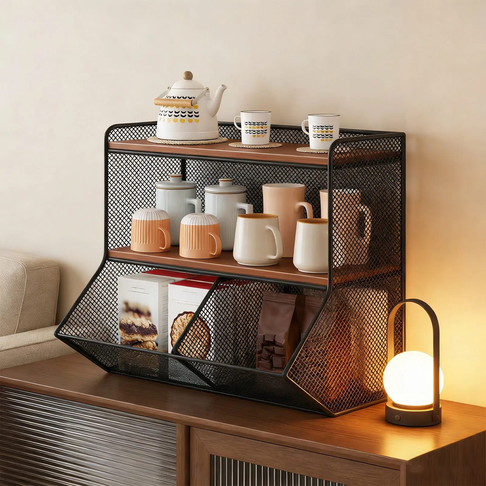 Organizador Cocina Escritorio  Niveles Estante Madera Metal