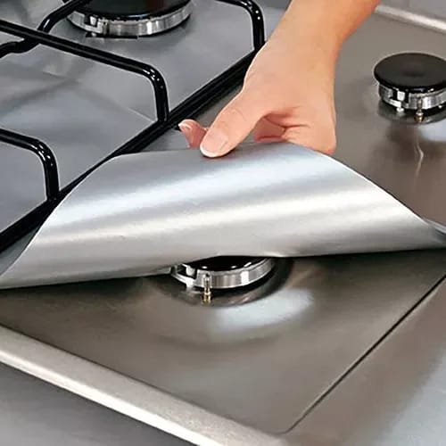 4 Pcs Square Foil Gas Hob Protector Liner Easy Clean Reusable Protection Pad Gas Stove Stovetop Protector Kitchen Accessories