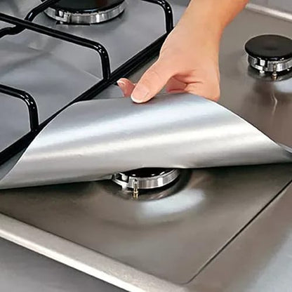4 Pcs Square Foil Gas Hob Protector Liner Easy Clean Reusable Protection Pad Gas Stove Stovetop Protector Kitchen Accessories