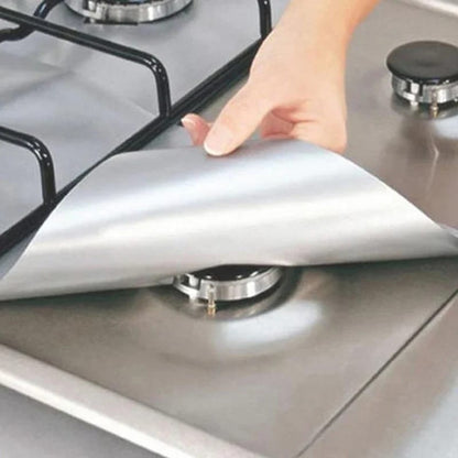 4 Pcs Square Foil Gas Hob Protector Liner Easy Clean Reusable Protection Pad Gas Stove Stovetop Protector Kitchen Accessories