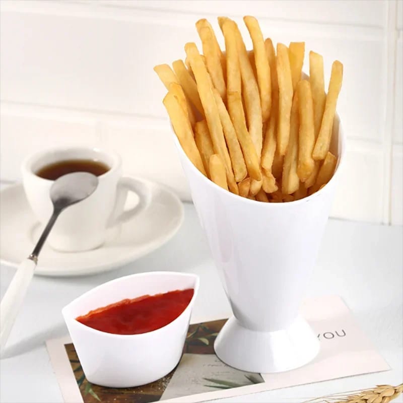Assorted Sauce Dip Cup French Fries Holder, Plastic Snack Cone Stand Tray, Kitchen Tableware Container for Chips