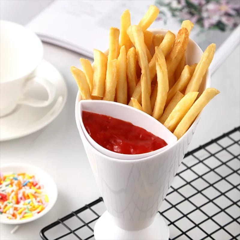 Assorted Sauce Dip Cup French Fries Holder, Plastic Snack Cone Stand Tray, Kitchen Tableware Container for Chips