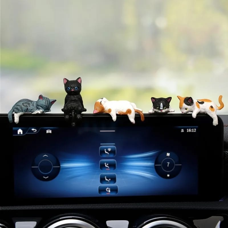 Set De 5 Gatitos Para Tablero Auto Adorno Caritas Emoji Marrón Y Naranja Autoadhesivos