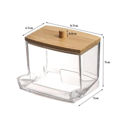 Organizador De Hisopos Con Tapa De Bambú Frasco De Baño Transparente Dispenser Swab