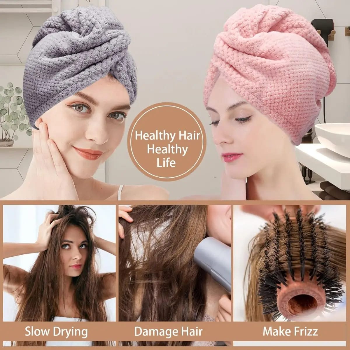 Gorro Secado Rápido Toalla Anti-Frizz Turbante Absorbente