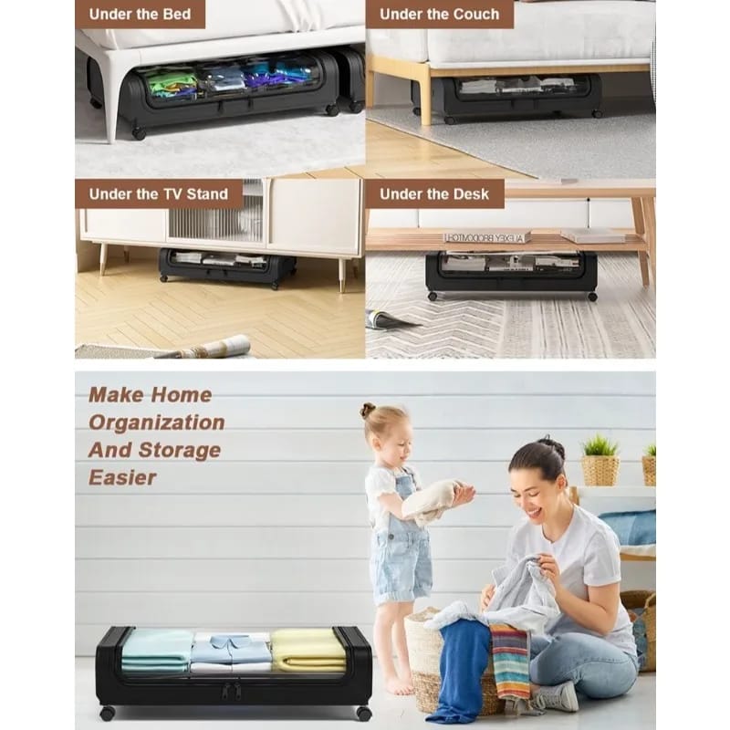 Underbed Storage Box with Wheel Cover Cloth Cover Dust-proof Shelf Suitable for Storage Clothes Shoes Blankets Toys Home Storage