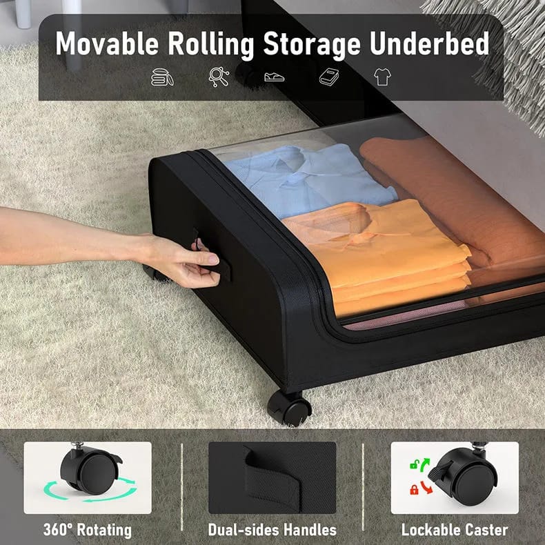 Underbed Storage Box with Wheel Cover Cloth Cover Dust-proof Shelf Suitable for Storage Clothes Shoes Blankets Toys Home Storage