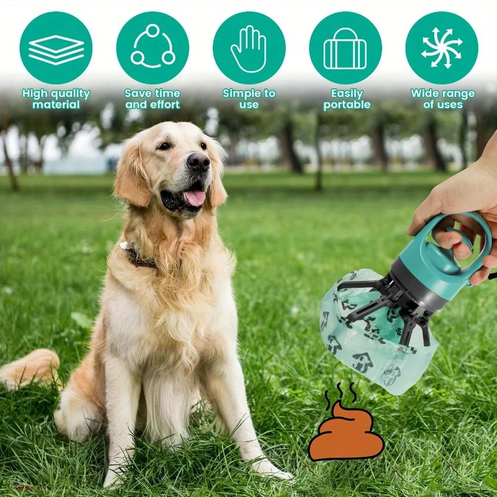 Kit Portátil Recoge Heces Con Pinza De 6 Garras Para Perros