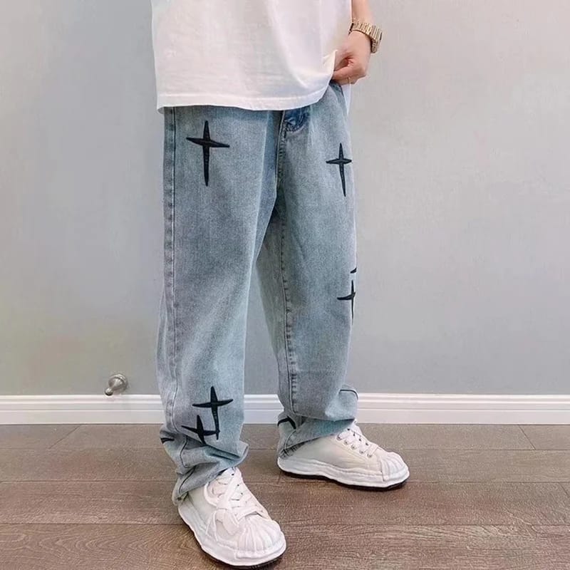 Jeans Hombre Boyfriend Vintage Cargo Suelto Estampado Estrel