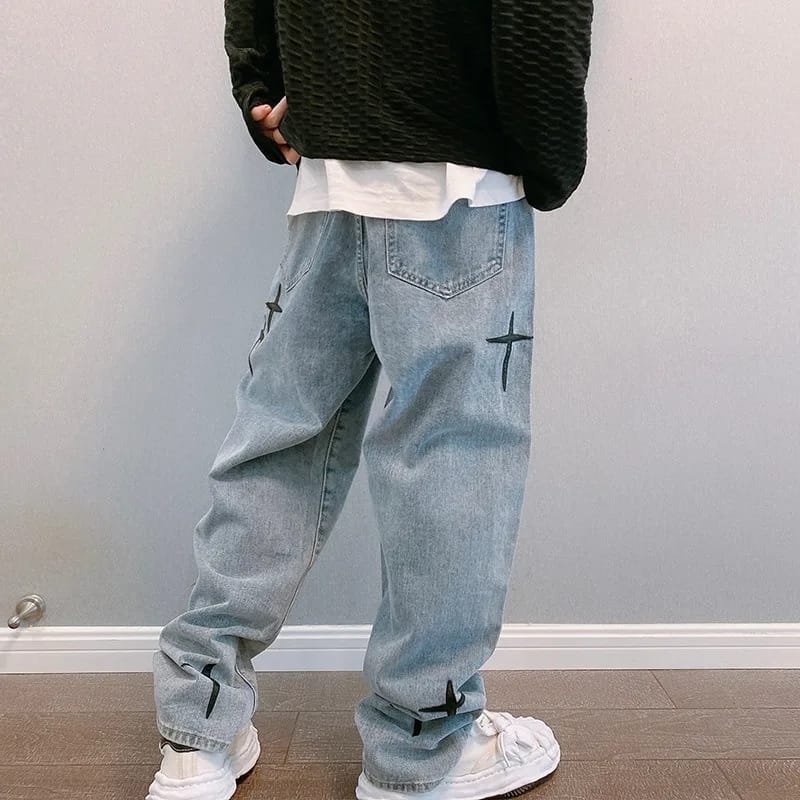 Jeans Hombre Boyfriend Vintage Cargo Suelto Estampado Estrel