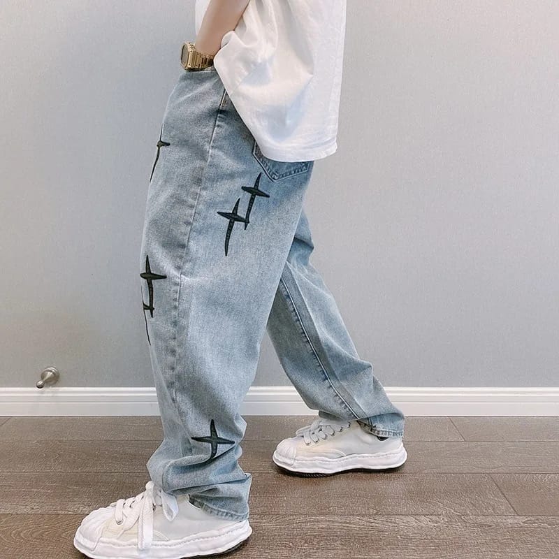 Jeans Hombre Boyfriend Vintage Cargo Suelto Estampado Estrel